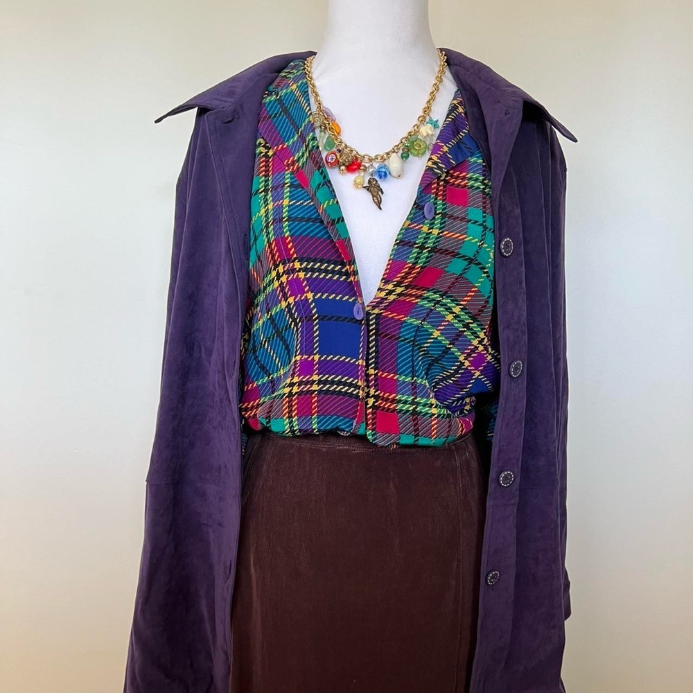 Vintage Plaid Silk Blouse - G.W. Design Studio - Small